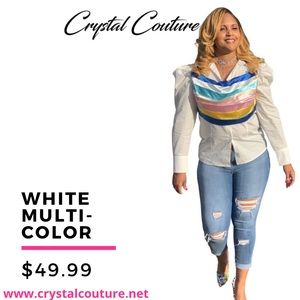 White multi color layer button down